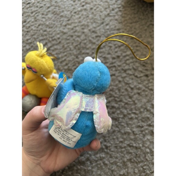 Vintage 1998 Sesame Street Cookie Monster & Big Bird Plush Ornament Angel Wings - Picture 6 of 8